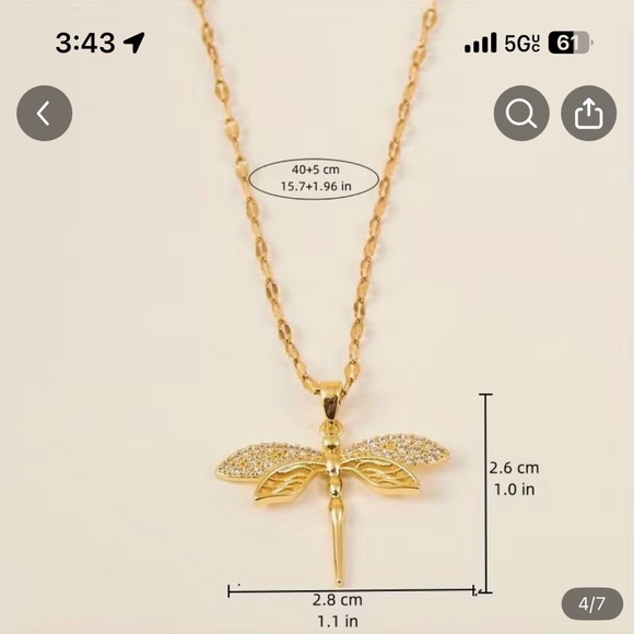18K Gold Plated Dragonfly Pendant Necklace Adorned with Synthetic Zirconia -NIP - Picture 4 of 5
